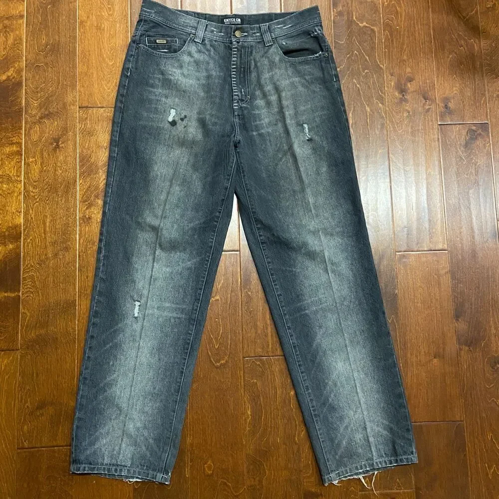 Enyce Vintage Y2K Baggy Fit Distressed Black Denim Jeans Men's Size 36 x 32